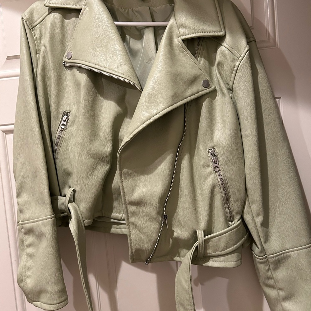 Women's Sage Green Faux Leather Jacket